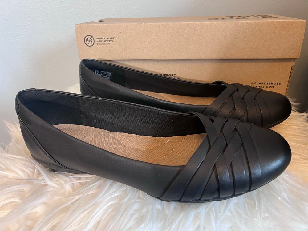 Clark’s Collection Sara Clover Women’s 10 Wide Flats Black Minimalist Orthotic